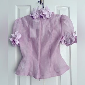 Zimmermann High Tide Flower Linen-Silk Top (Lilac)